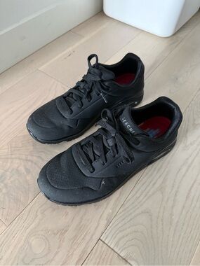Skechers Women’s Black Lace-Up Athletic Sneakers with Red Insole
